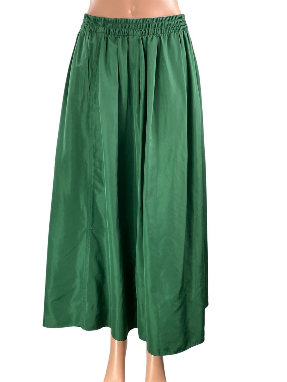 Zara Women's Green Pleated Elastic Waist Flowy Casual Maxi A-line Skirt Size M/L